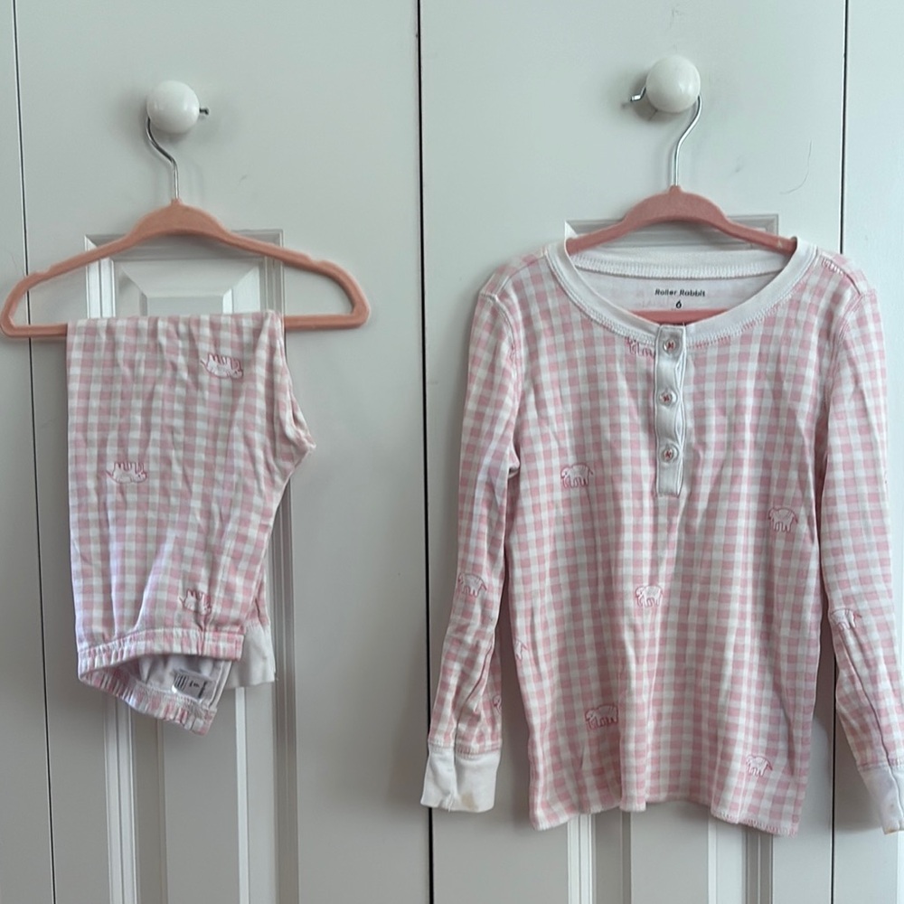 Roller Rabbit at Pink Gingham Kids Pajamas size 6